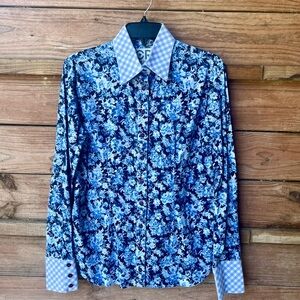 Elegant Blue Floral Women's Western Show Shirt